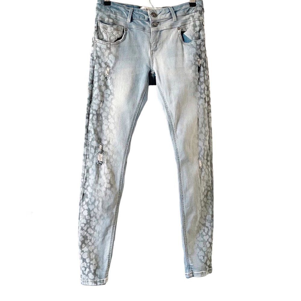 Zhrill Snake Pattern Light Wash Skinny Jeans Moto Y2K Denim 28